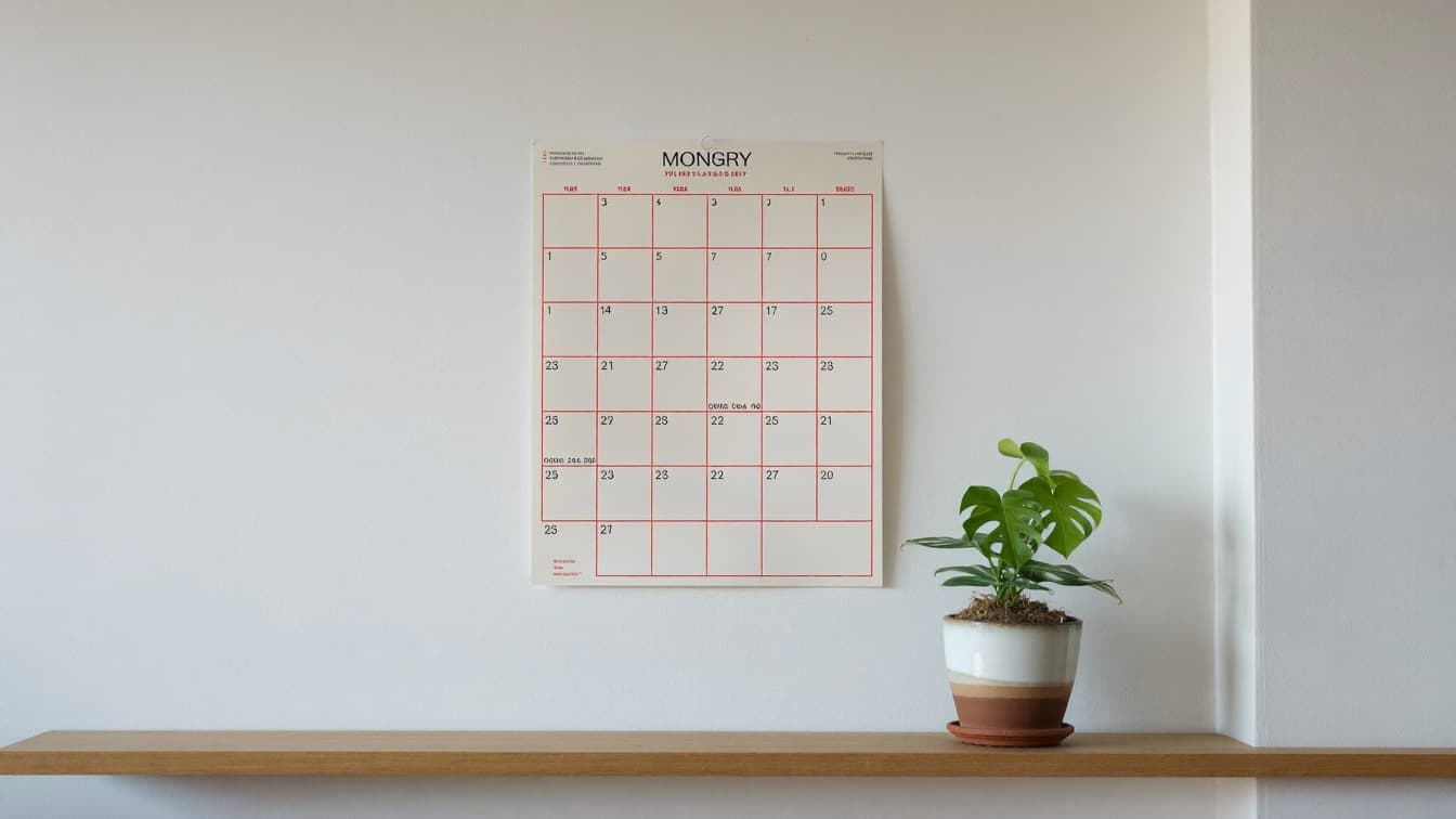 A desk calendar beside a pen and a cup of coffee, marking instalment dates